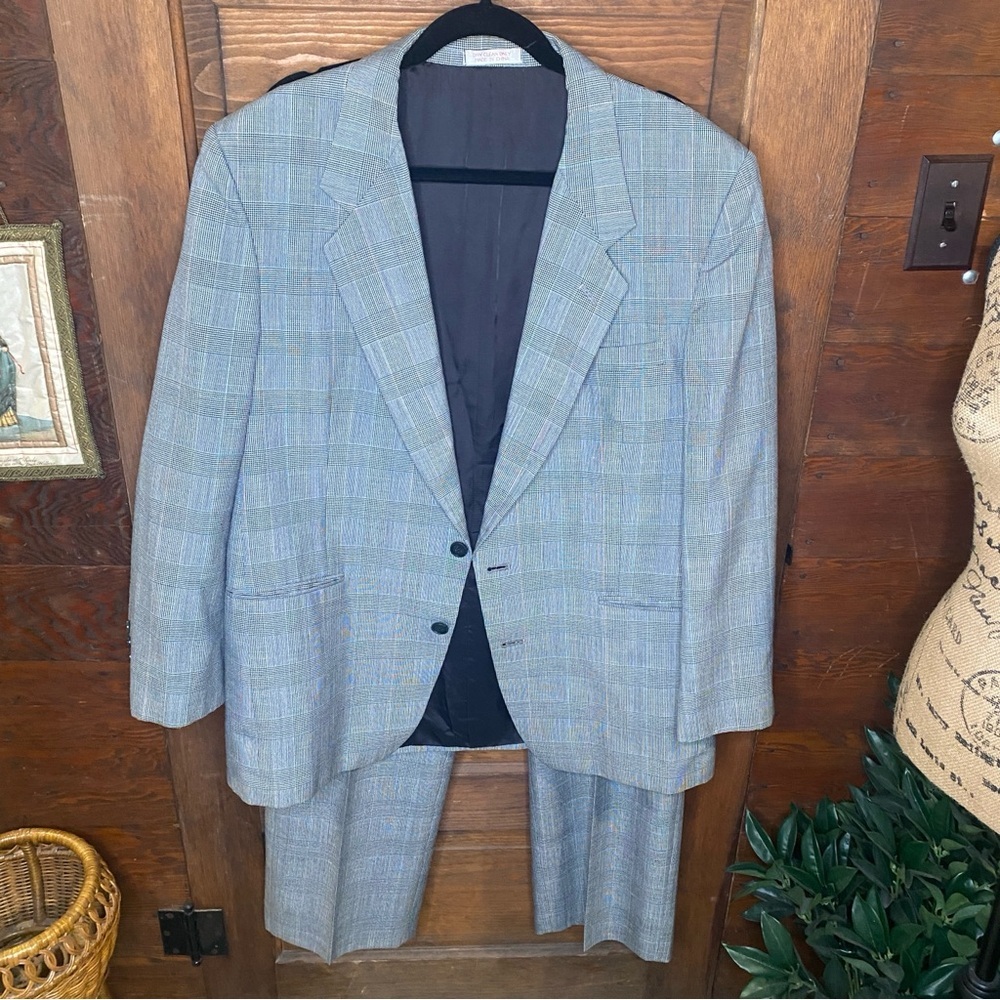 Vintage Oscar De La Renta Two Piece Two Button Plaid Suit SEE MEASUREMENTS